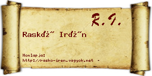 Raskó Irén névjegykártya