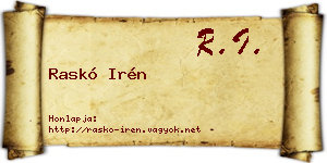 Raskó Irén névjegykártya